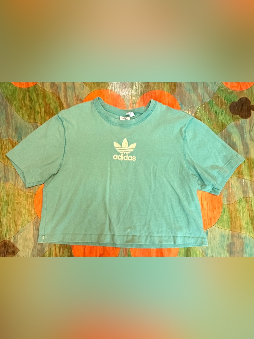 Adidas Orignals Premium Trefoil Cropped Top T-shirt Size Small Green White Logo